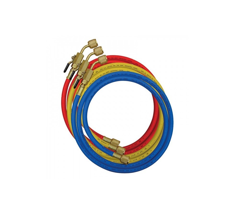 180 cm Red Hose with Valve, 1/4" x 5/16", 56 bar, for R32/R410A